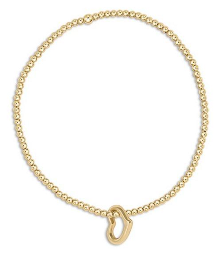 E NEWTON CLASSIC GOLD 2MM BEAD BRACELET - LOVE GOLD CHARM