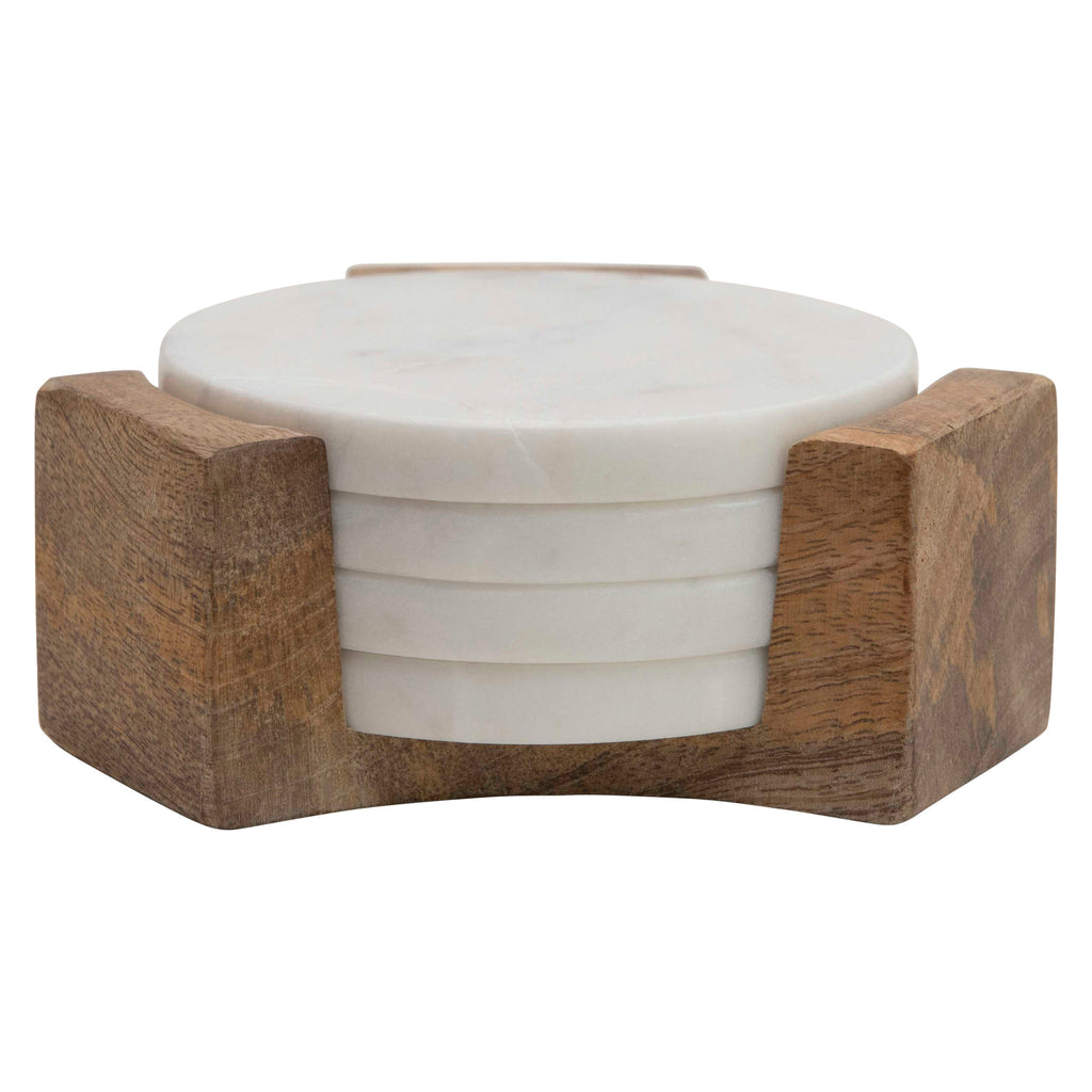 ROUND MARBLE COASTER WITH MANGO WOOD HOLDER- IN STORE PICK UP ONLY!