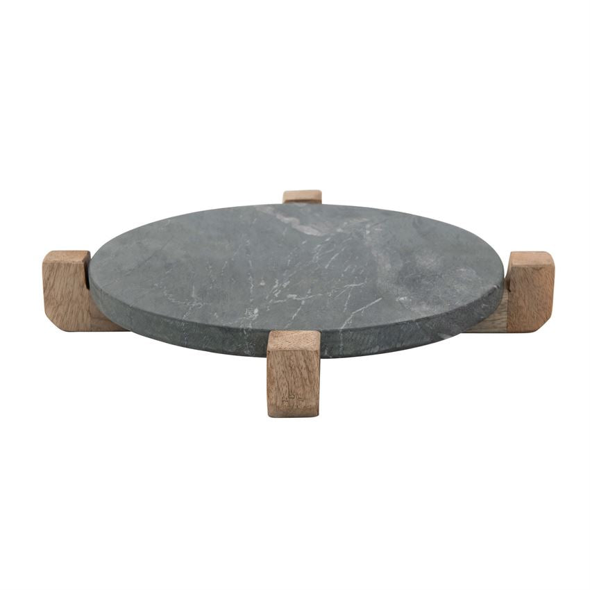MARBLE SERVING BOARD WITH MANGO WOOD STAND - IN STORE PICK UP ONLY!