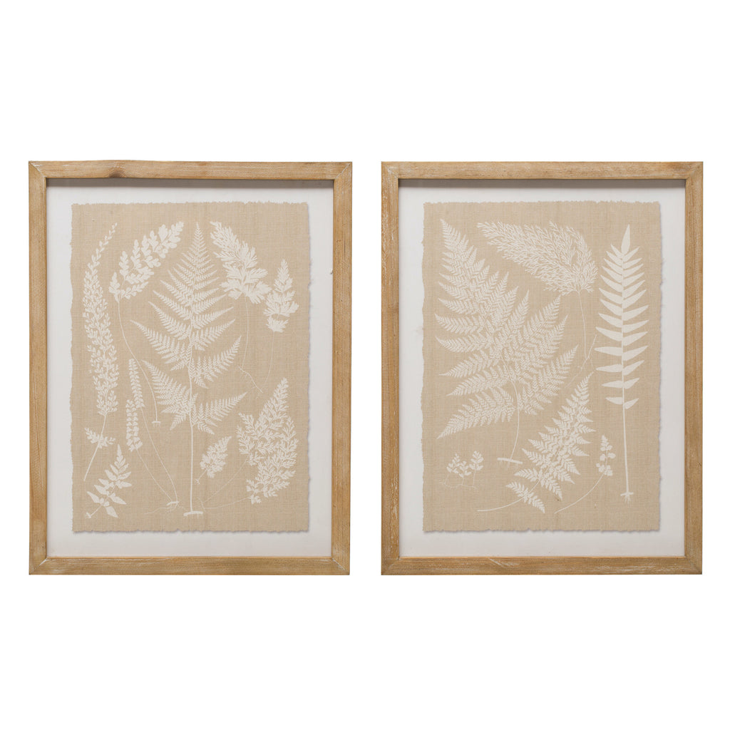 WOOD FRAMED GLASS WALL DECOR WITH FERN FRONDS - IN STORE PICK UP ONLY!