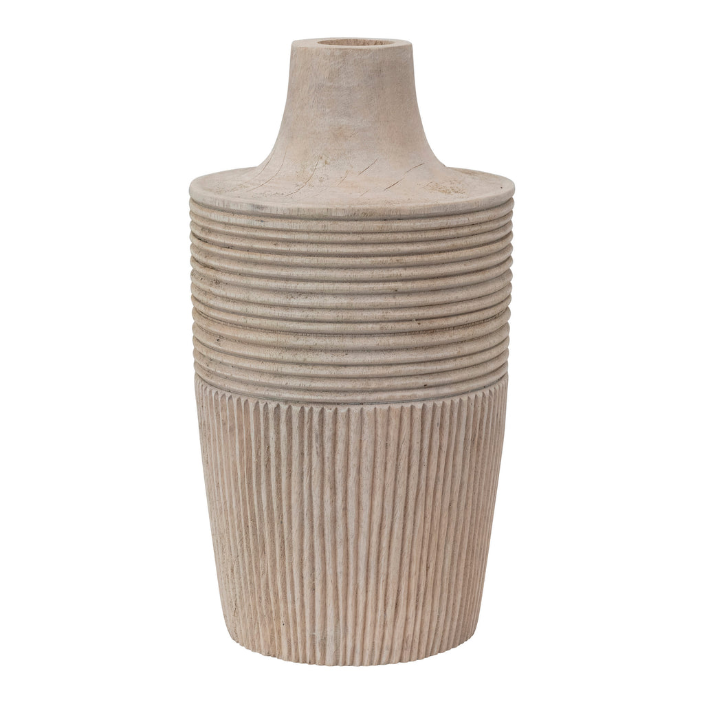 DECORATIVE HAND CARVED MANGO WOOD VASE - IN STORE PICK UP ONLY!