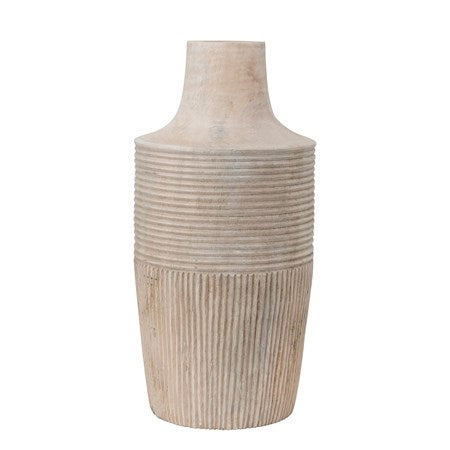 DECORATIVE HAND CARVED MANGO WOOD VASE - IN STORE PICK UP ONLY!