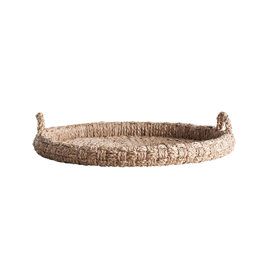 DECORATIVE BRAIDED BANKUAN TRAY WITH HANDLES - IN STORE PICK UP ONLY!