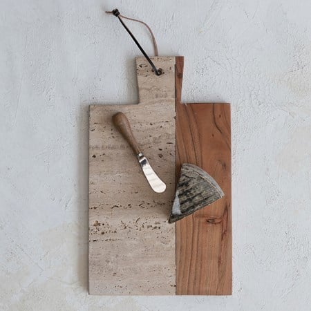 TRAVERTINE & ACACIA WOOD CHEESE CUTTING BOARD WITH HANDLE - IN STORE PICK UP ONLY!